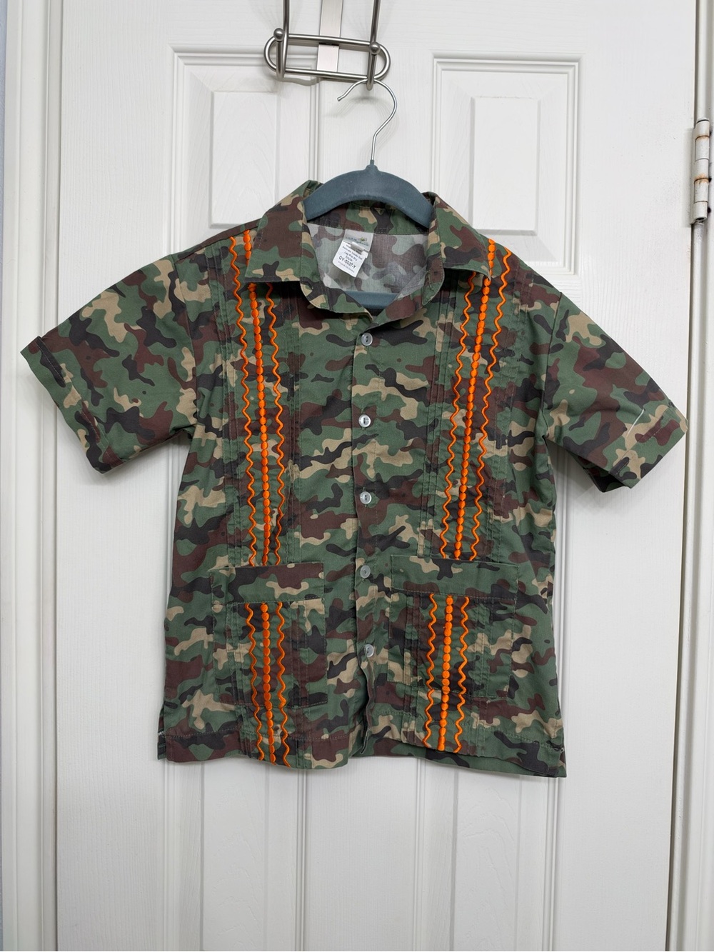 Six Honeybees Camo and Orange Short-Sleeve Guayabera